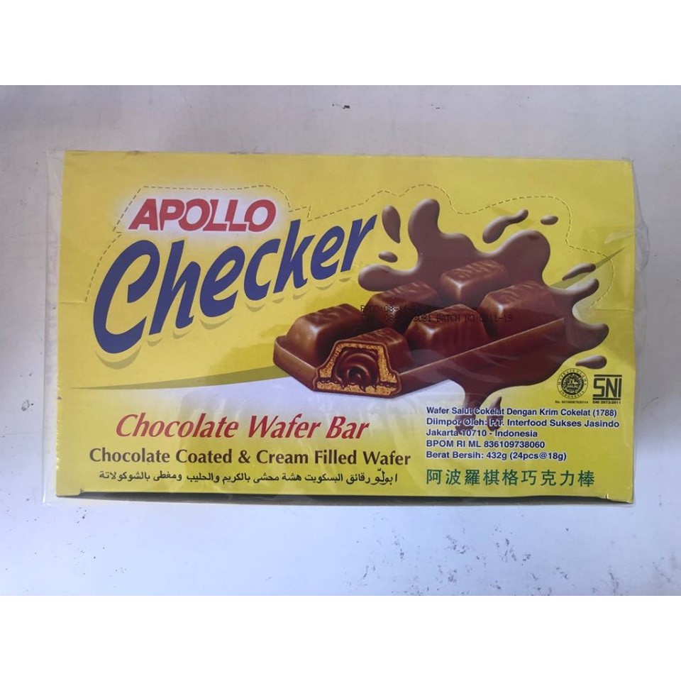 Apollo Checker/ Chocolate Wafer Bar/ Biskuit Berlapis Coklat dan Cream