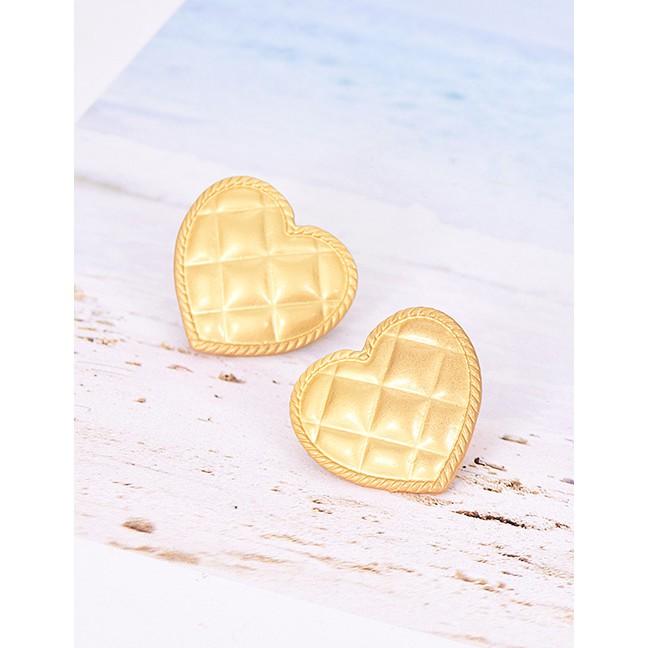 LRC Anting Tusuk Fashion Gold Alloy Square Love Earrings F46775