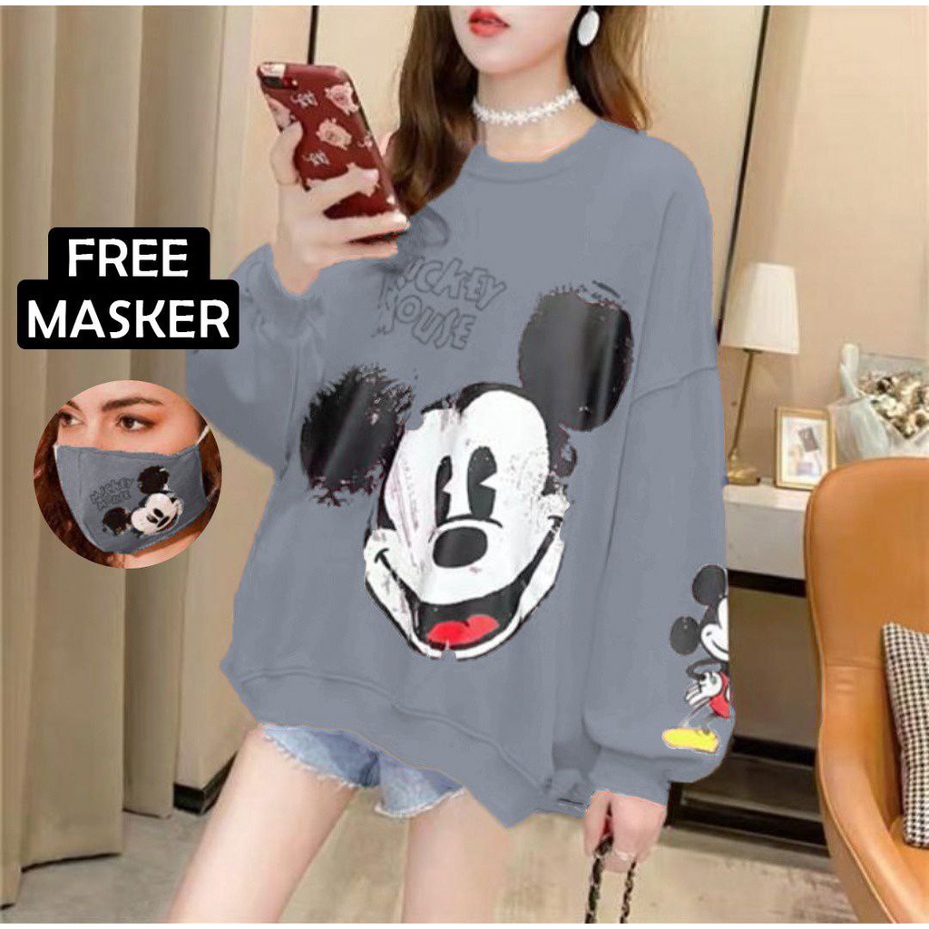 ATASAN SWEATER MIKER BONUS MASKER FREE / PAKAIAN FASHION WANITA LENGAN PANJANG TERLARIS