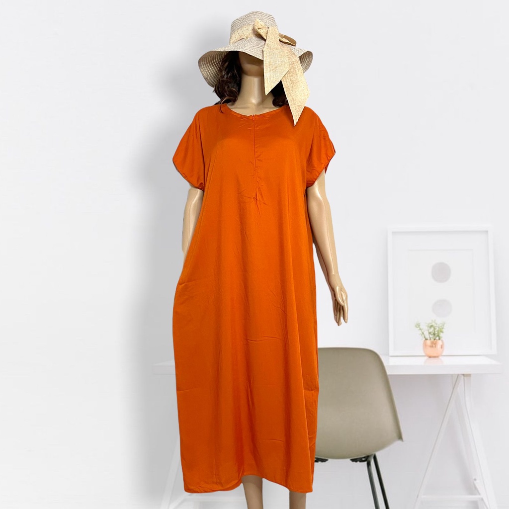 BUSUI FRIENDLY DASTER POLOS BUSUI PANJANG SEMATA KAKI RAYON DASTER LONG KEKINIAN-Orange Bata
