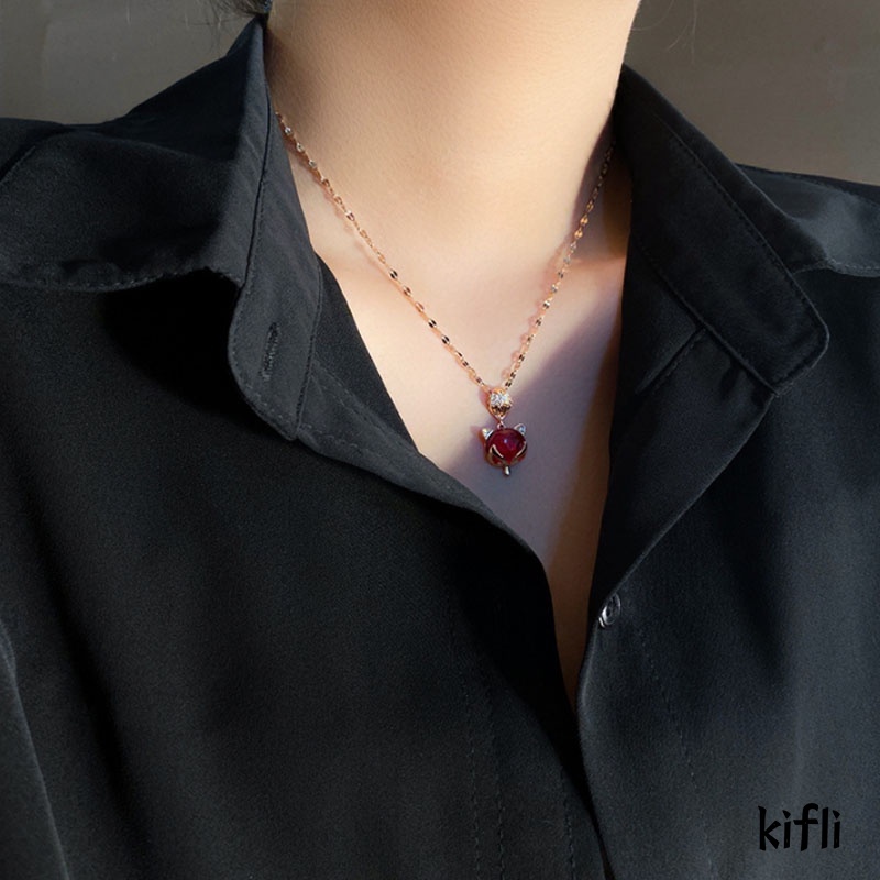 Korean Kalung,Titanium Wanita,Rubah Kristal Beruntung,Lapis Berlian Perhiasan