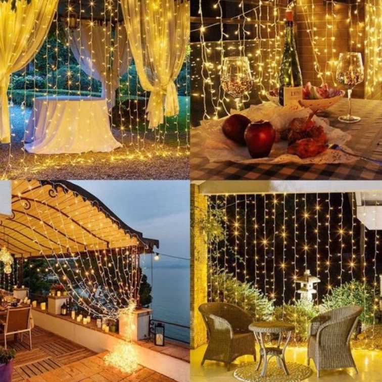 Lampu Natal Tirai Hias Led 300 LED Ukuran 3x3M Warm White Cafe Wedding Pesta Lampu Tumblr Tirai Led Hias