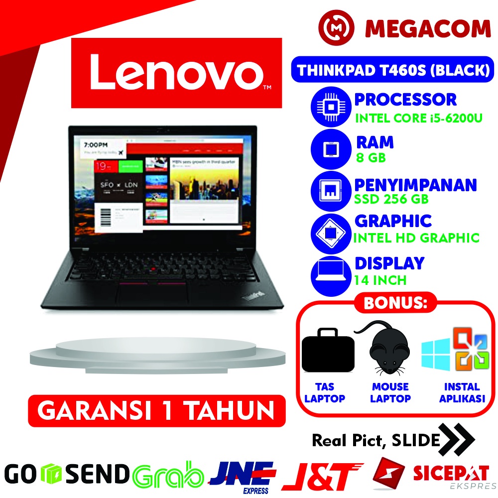  new  laptop lenovo thinkpad t460s core i5 ram 8 gb 256 gb ssd baru murah garansi 1 tahun 5jutaan