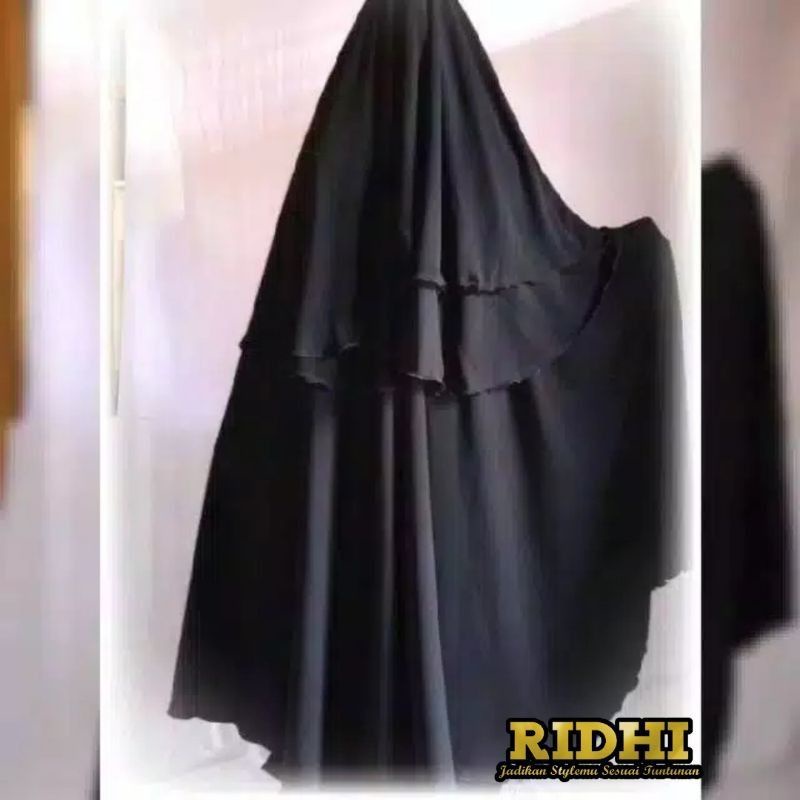 Jilbab Khimar Cadar Rits Resleting Safar Jetblack Purdah 2 Layer Jumbo Syari
