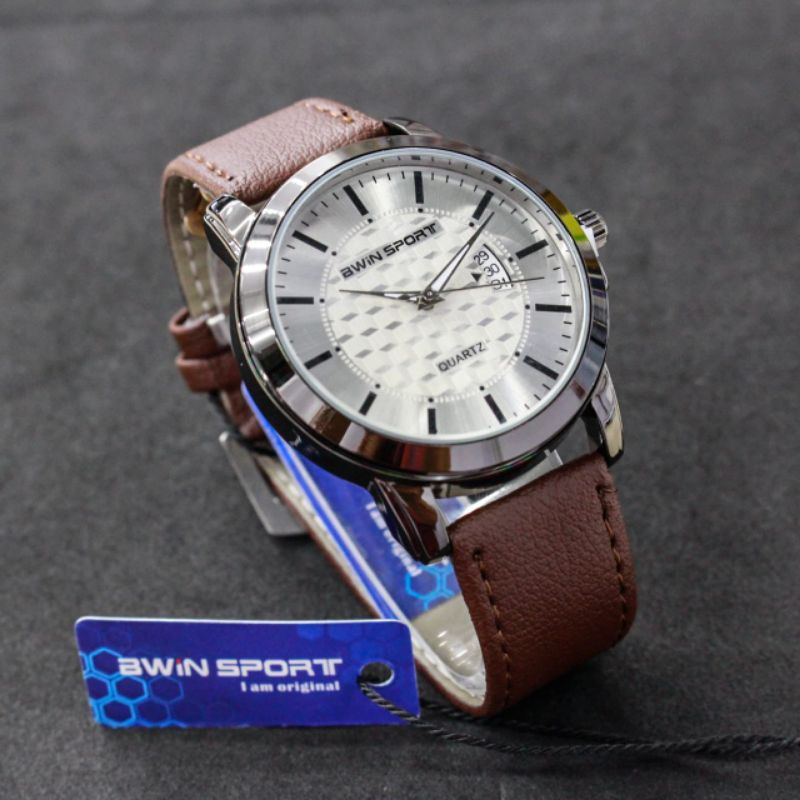 JAM TANGAN PRIA BWIN SPORT B630 ORIGINAL TANGGAL FUNGSI TALI KULIT