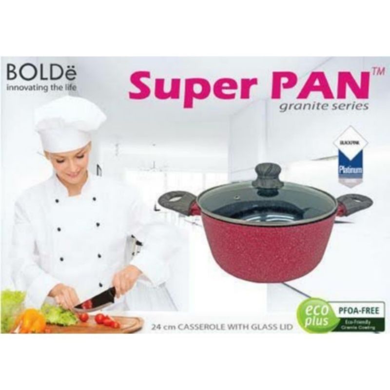 Bolde Super Pan / Penggorengan Casserole 24cm Anti Lengket Granite Coating + Tutup Kaca