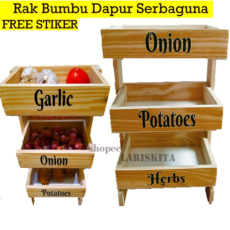 Rak Bawang Susun Kayu Kekinian | Rak Bumbu Dapur Serbaguna Minimalis kwalitas premium