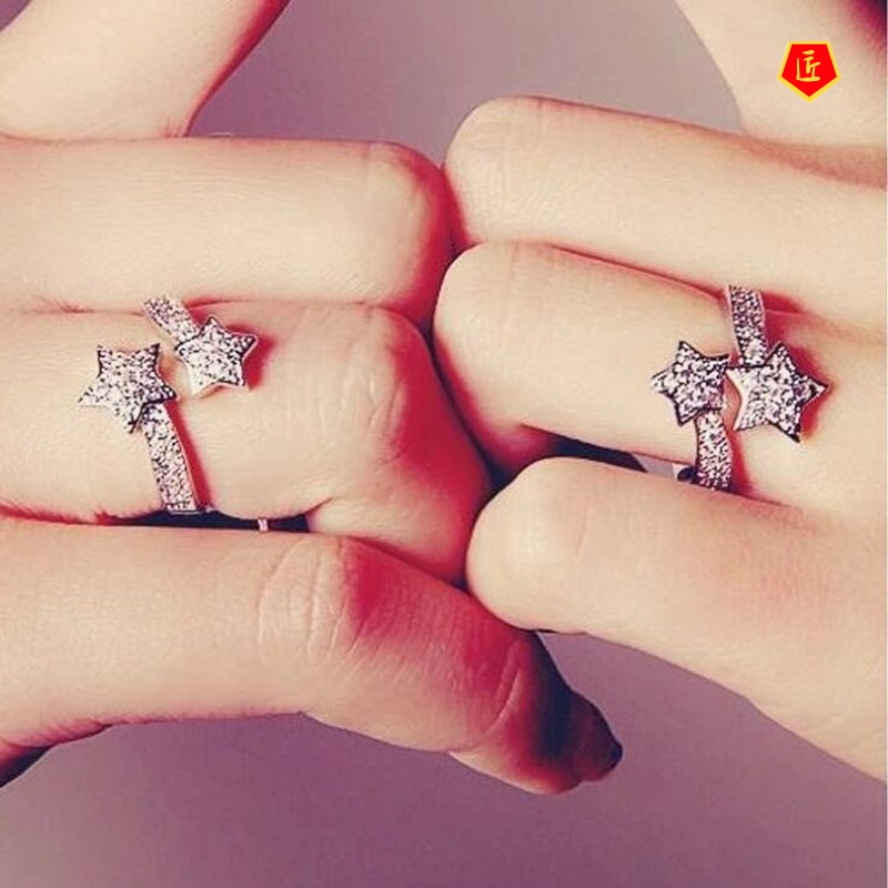 [Ready Stock]Pentagram Diamond-Studded Ring Female Sweet and Simple