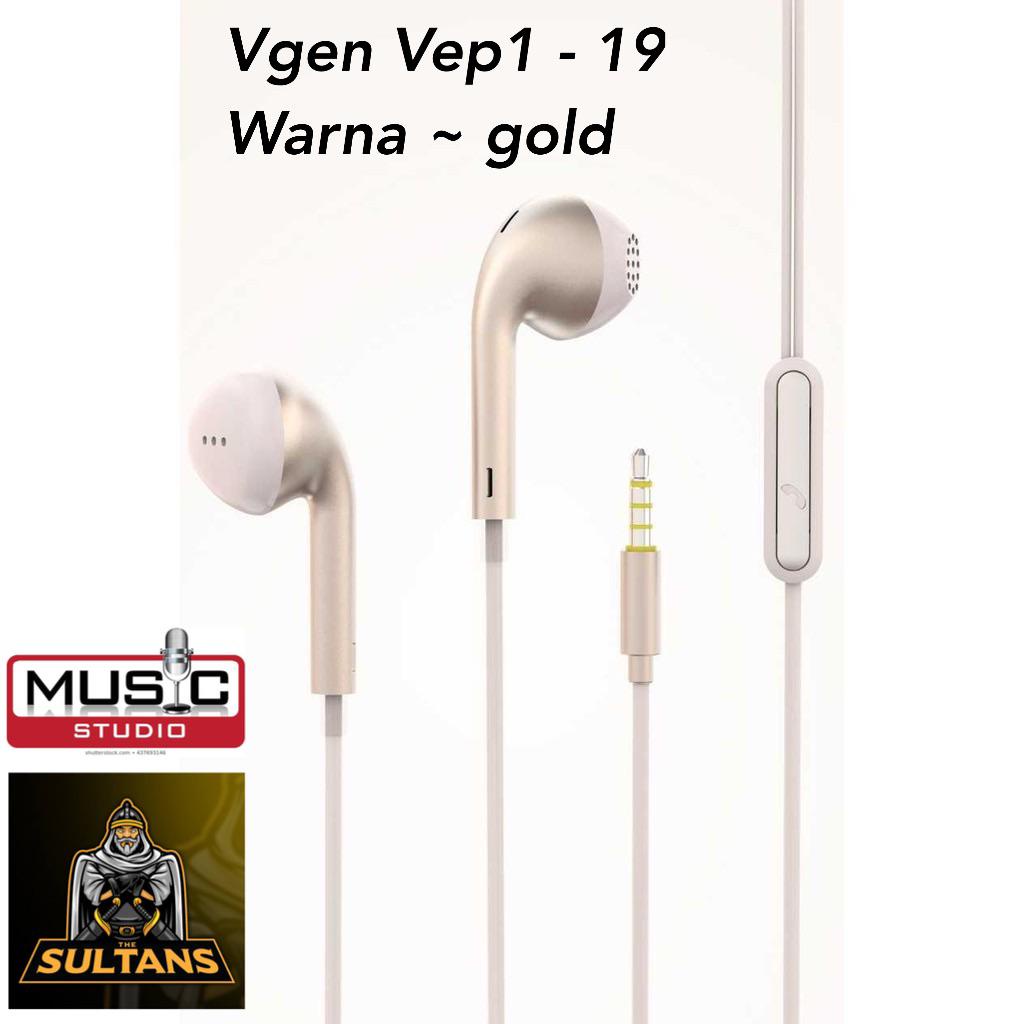 minigo ~ Earphone VGeN VEP1-19 Wired Handsfree Headset Stereo Sound V-GeN VEP1 19 Earphones macaron mettalic colour mega bass ORIGINAL GARANSI RESMI VGEN