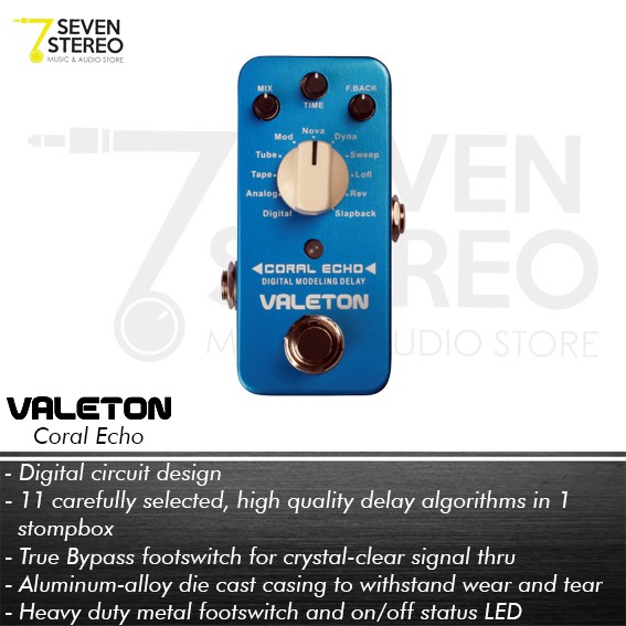 Valeton Coral Echo Digital Modelling Delay Effect Pedal