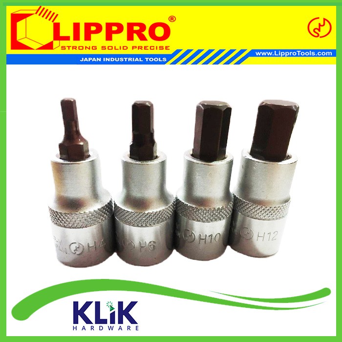 Lippro Mata Socket Hex Bit Kunci L Pendek DR 1/2&quot; x 12 mm Buka Baut Velg Roda Mobil