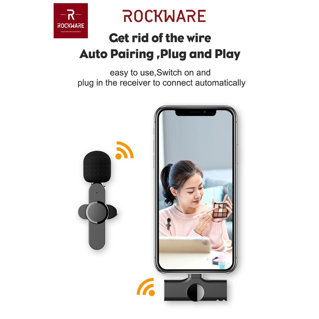 ROCKWARE Wireless Clip-On Mini Portable Lavalier Microphone - Type-C