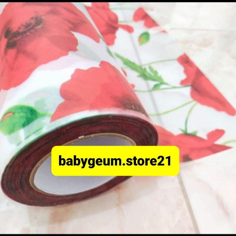 stiker kaca sandblast motif bunga merah persetengah meter