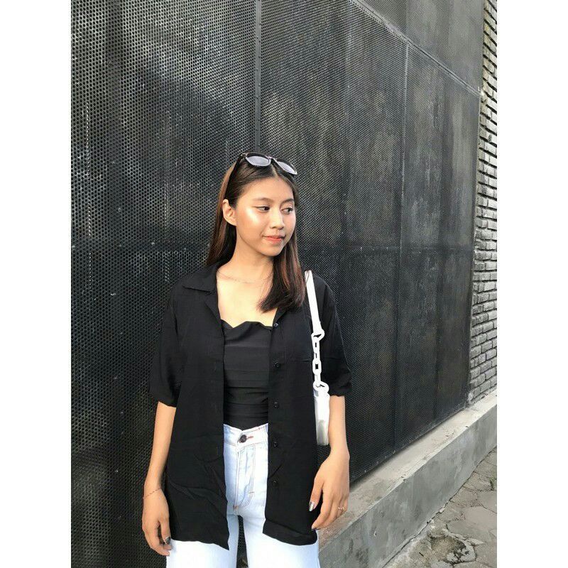 KEMEJA WANITA POLOS LENGAN PENDEK RAYON PREMIUM