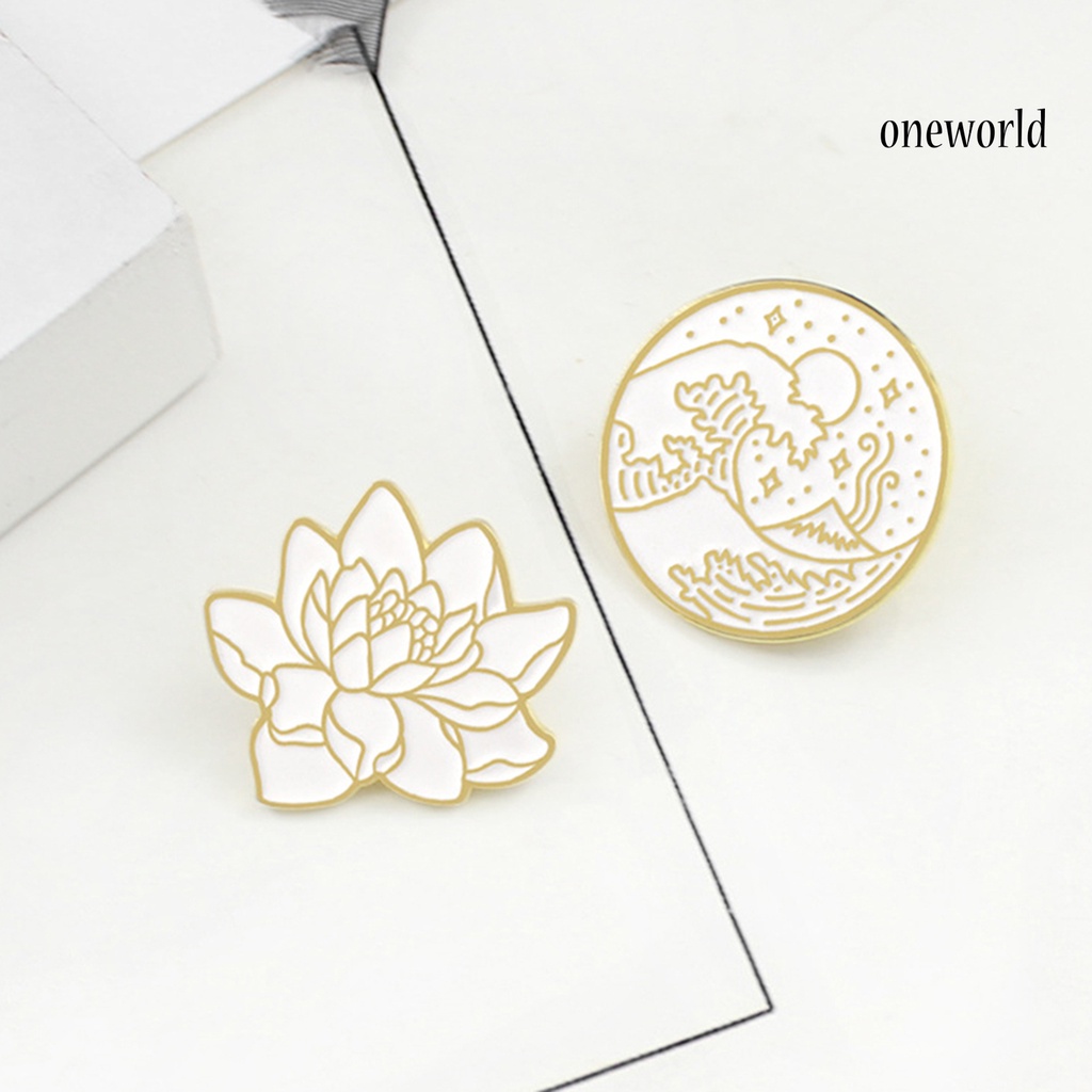 OW@ Lotus Brooch Pin Vintage Decoration Alloy Lotus Wave Enamel Brooch Pin for Party