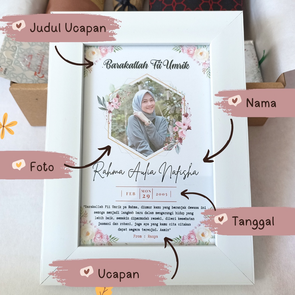 HAMPERS KADO HIJAB FRAME BINGKAI CEWEK GIFT ULANG TAHUN / GRADUATION / LEBARAN / IDUL ADHA / WEDDING