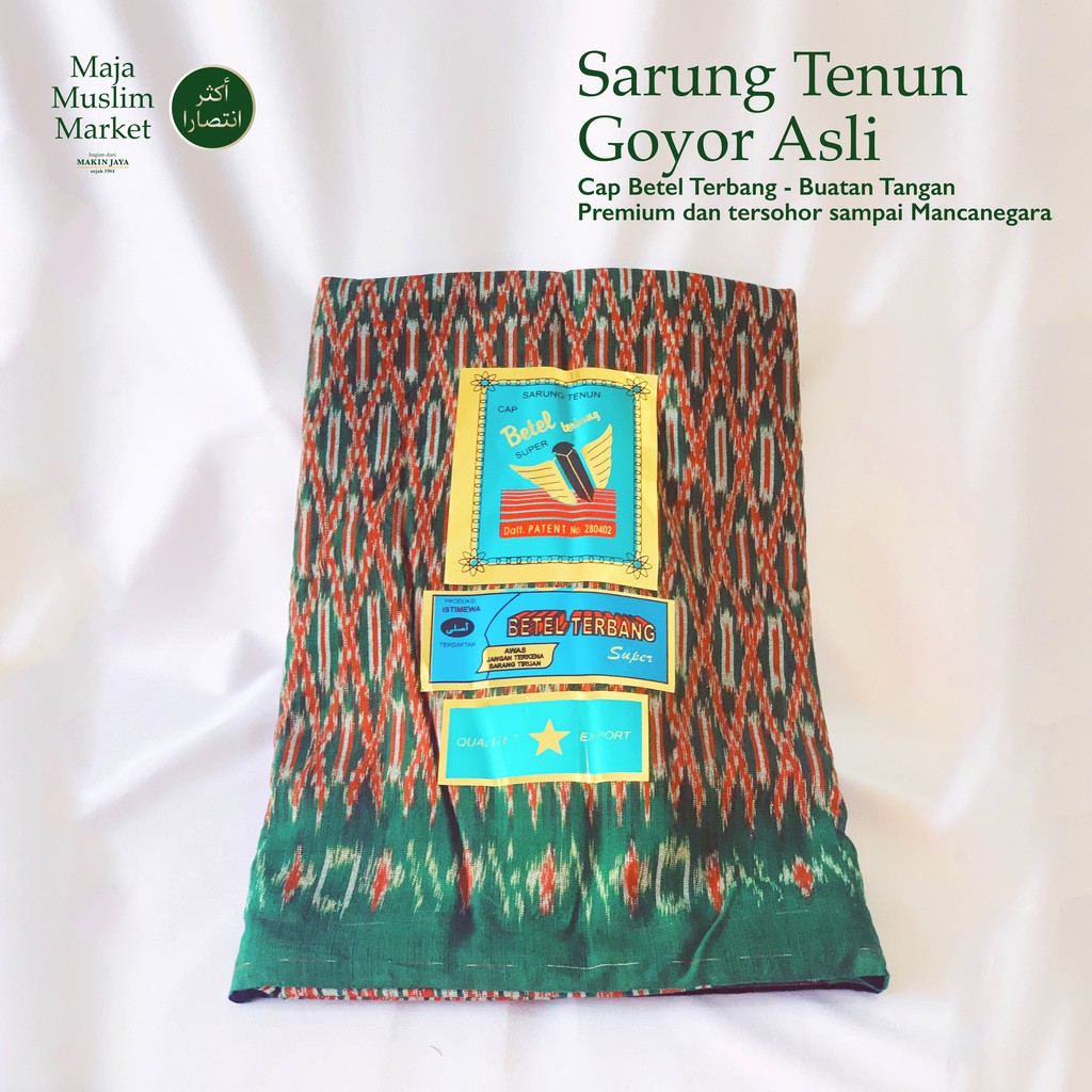SARUNG TENUN GOYOR PREMIUM LEGENDARIS DIJAMIN ASLI - BETEL TERBANG HIJAU - BUATAN TANGAN, MESIN KAYU