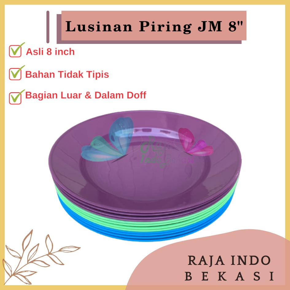 LUSINAN Piring Plastik JM 8 Inch Warna Biru Hijau Ungu - Piring Kecil Besar Set Makan Plastik Acara Pesta Melamin Rotan Murah Lusinan 1 Lusin Putih Murah Termurah