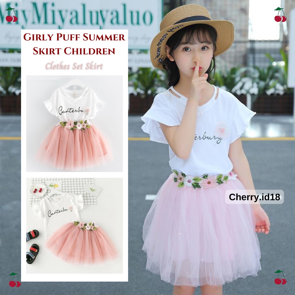 Cherry COD Setelan Anak Perempuan Set Clothes and Skirt / Baju Anak Cewek Import / Baju Anak Korea D50