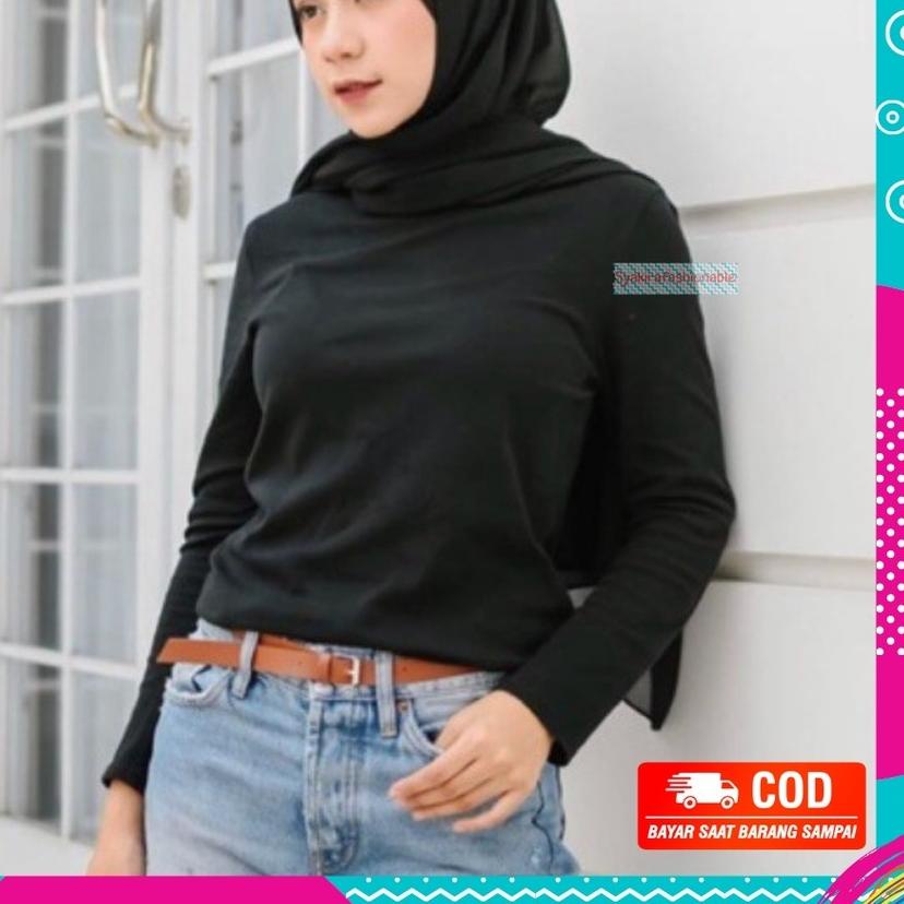 ☏ MANSET BAJU BAHAN KAOS MENSET HITAM WANITA LENGAN PANJANG PREMIUM S120 ✥