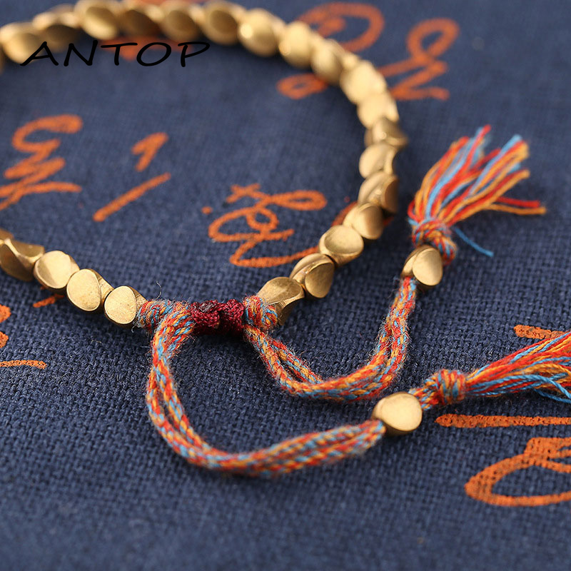 Hand-woven Copper Beads Lucky Bracelet Retro Adjustable Bracelet for Couples Women Men Jewelry ANTOP