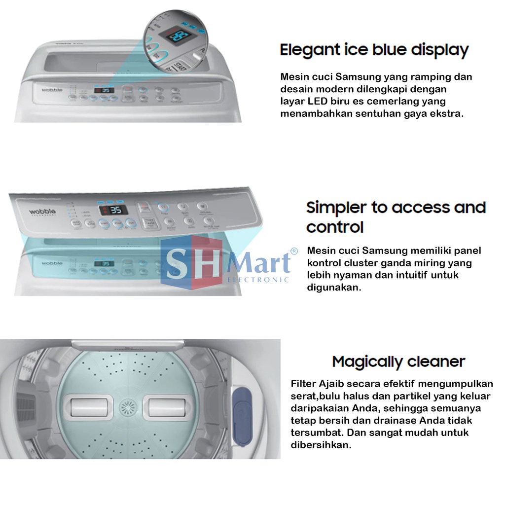 MESIN CUCI SAMSUNG 1 TABUNG 9 KG WA90H4200SG / WA90H / 90H4200 WOBBLE TECHNOLOGY (MEDAN)