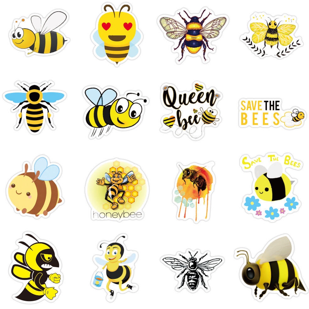 50 bee stiker lucu kartun anak hadiah garis ekspresi stiker notebook dekoratif Jurnal stiker koper s