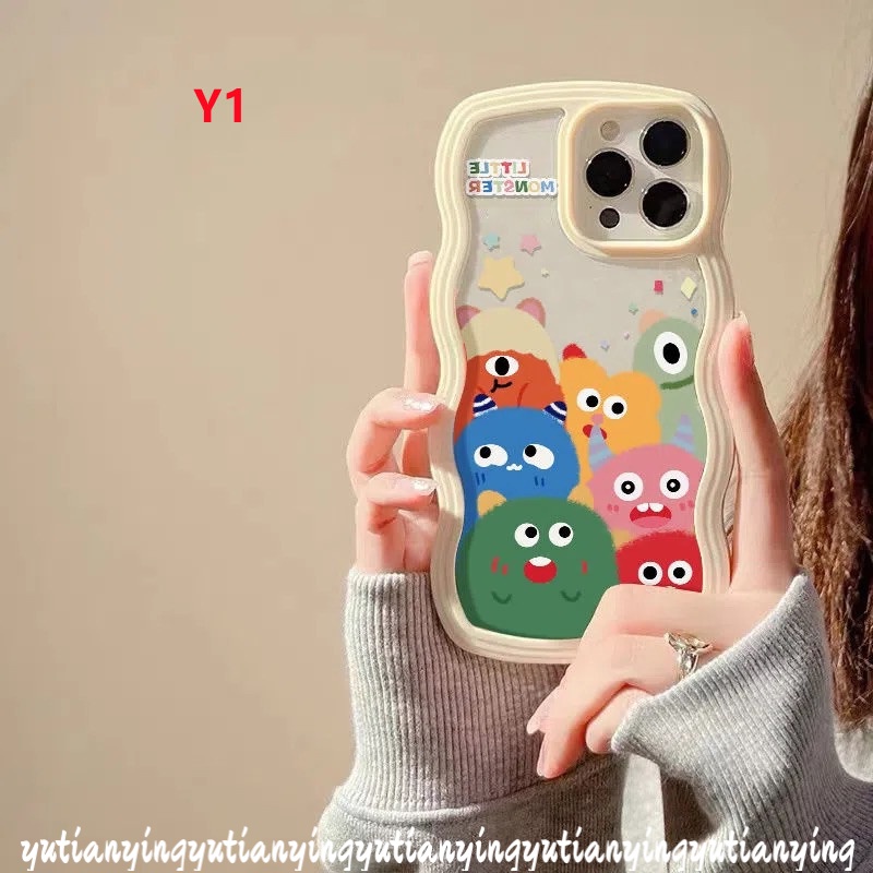 Casing Oppo A17 A57 2022 A15 A54 A3s A7 A15s A16 A5s A16s A12 A17K A53 A33 2020 A12E A32 A11K A35 Kartun Cute Monster Kecil Wavy Edge Case Soft Back Cover