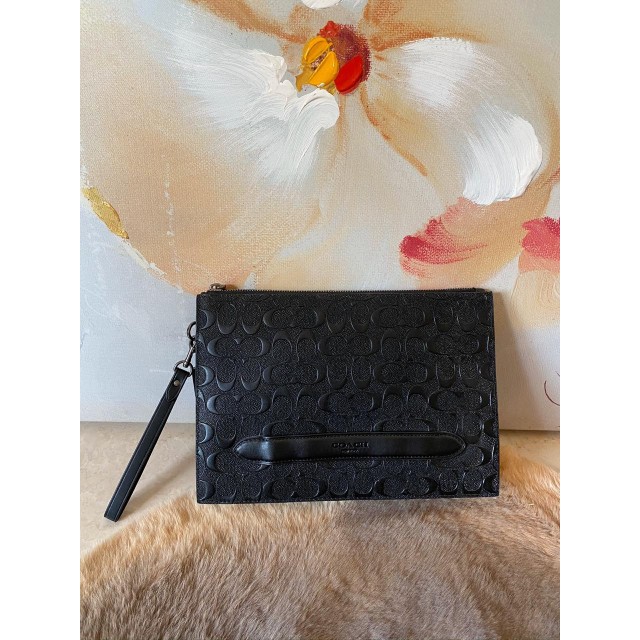 CLUTCH PRIA COACH STRUCTURED POUCH IN SIGNATURE LEATHER