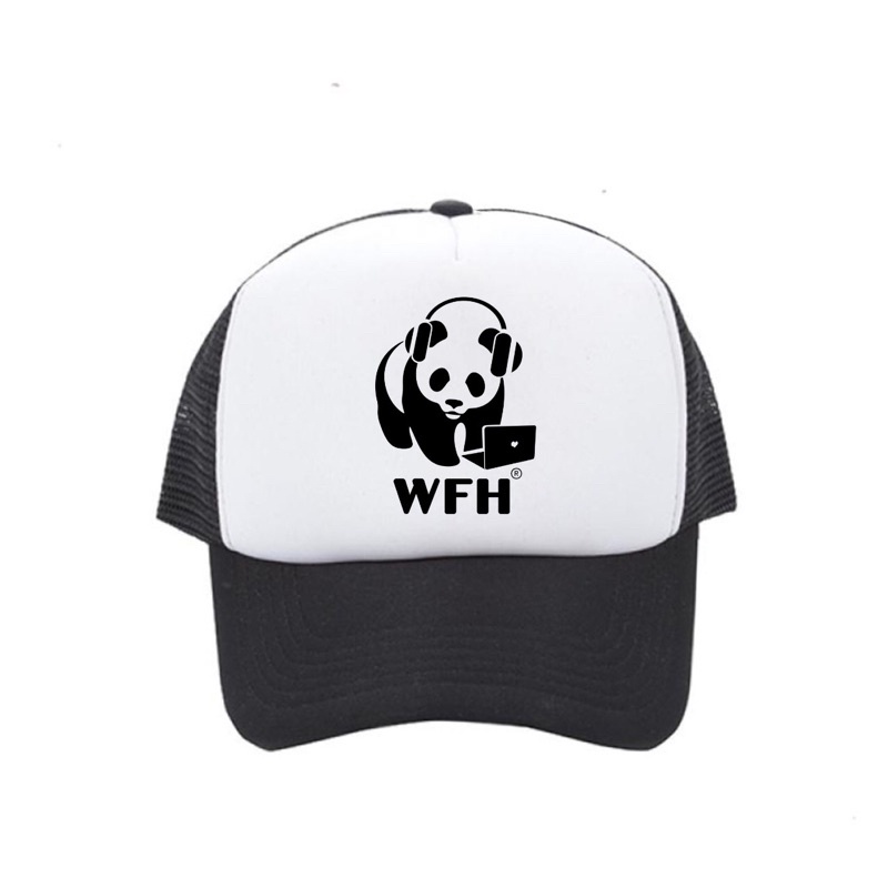 COD TERLARIS Topi Trucker Custom Panda WFH Hitam Putih