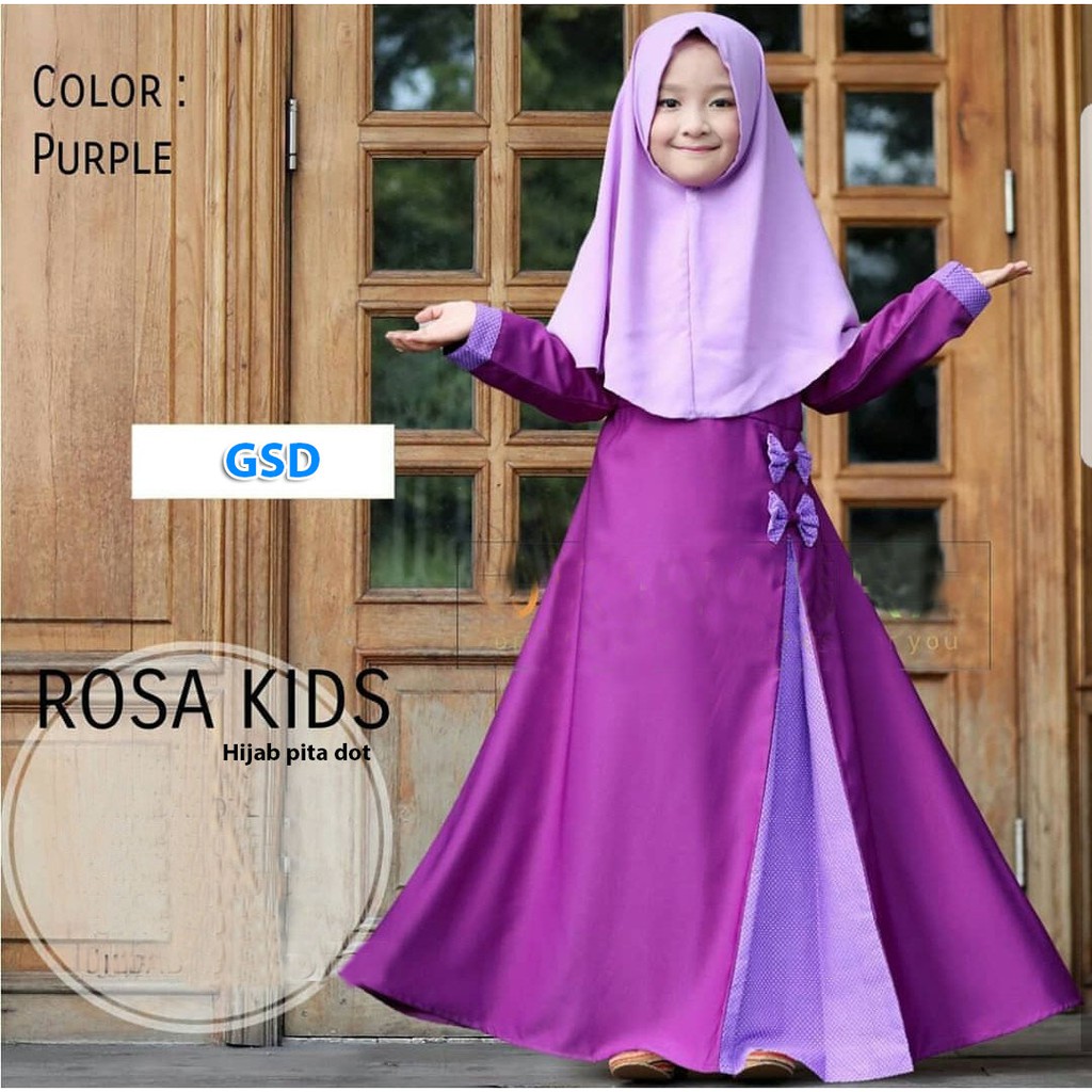 hijab rossa kids/baju maxi bergo anak/setelan long maxi+bergo anak/setelan baju gamis+bergo anak