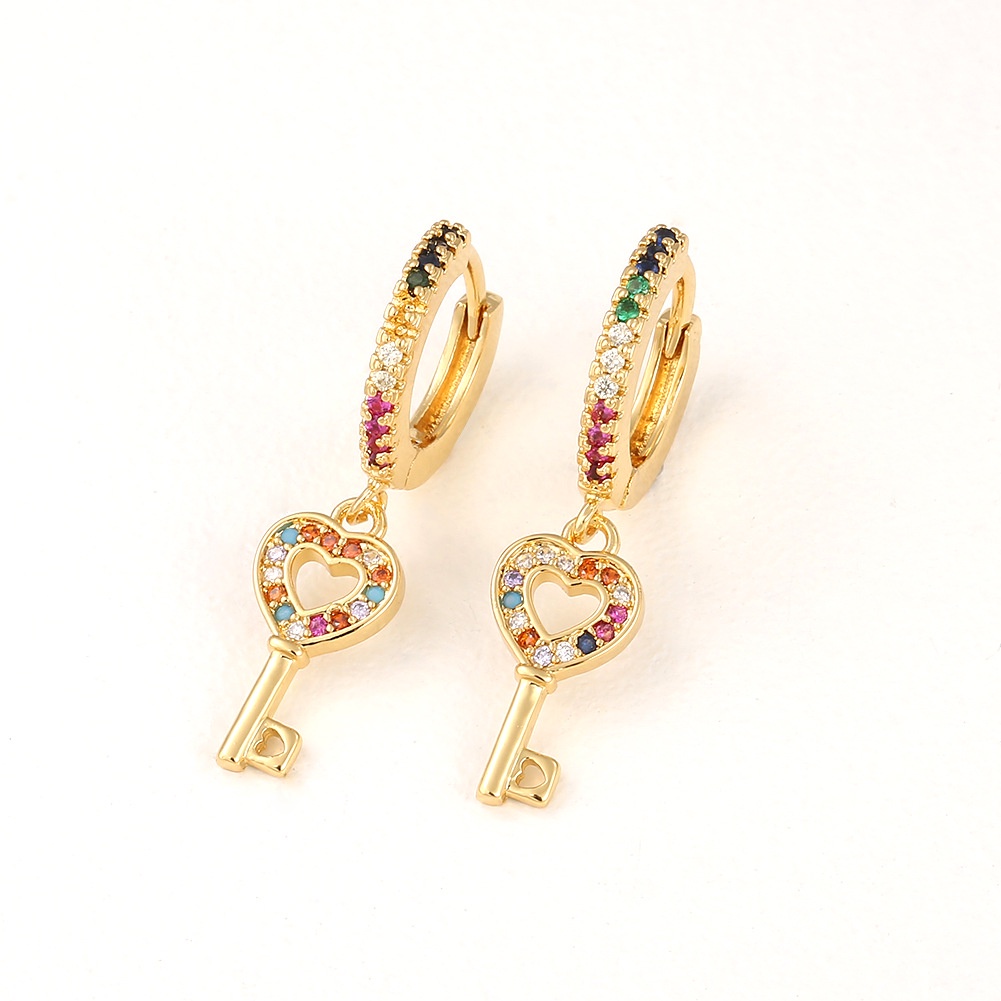 Warna tembaga zirkon kunci anting-anting wanita anting-anting dengan berlian anting-anting earbud