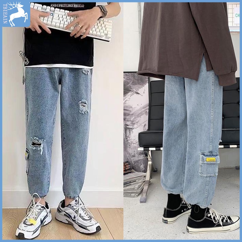 Celana jens pria sobek jeans korean style pria jeans biru ankel pants pria celana sobek celana trend pria celana jeans