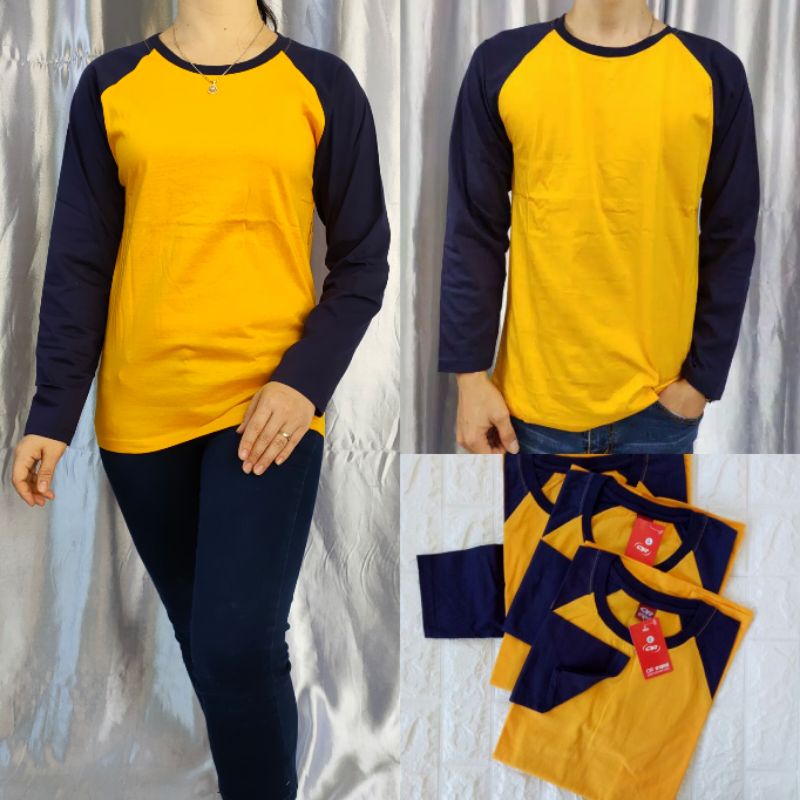 kaos polos ragelan KUNING-NAVY lengan PANJANG Uk M L XL XXL