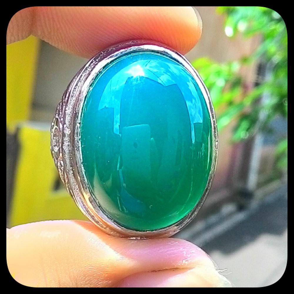 CINCIN NATURAL GREEN CHALCEDONY IJO BOTOL RASA BACAN ( GC 07 )