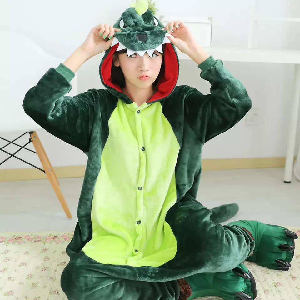 BONEKA KOSTUM ONESIE DINOSAURUS DINO HIJAU PIYAMA COSPLAY