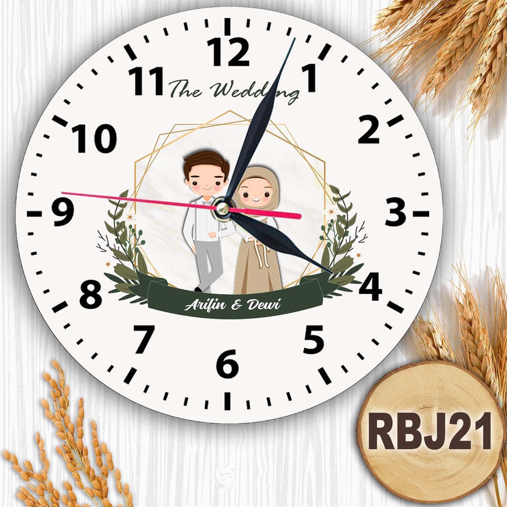 JAM DINDING KAYU CUSTOM NAMA FOTO HADIAH PERNIKAHAN UNIK KADO NIKAH NIKAHAN WEDDING ULANG TAHUN LUCU-RBJ21
