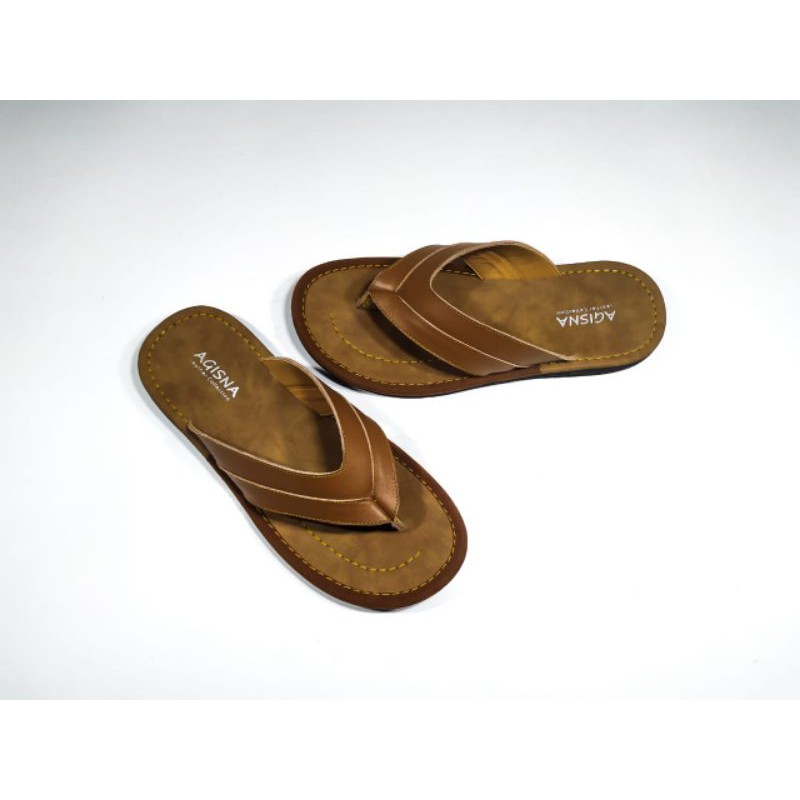 sandal pria kulit sapi asli garut model capit strip tengah