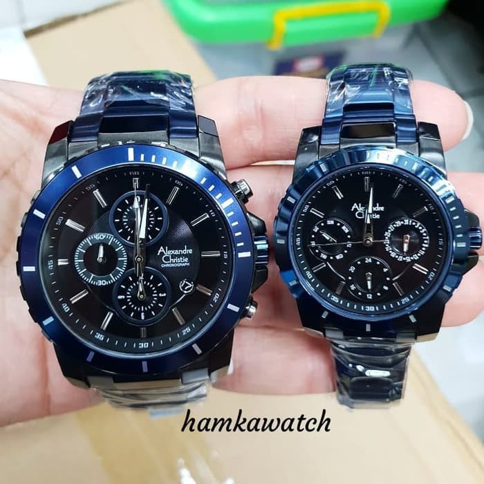 Limited jam tangan pasangan / couple alexander cristie ac6141 blue black Keren
