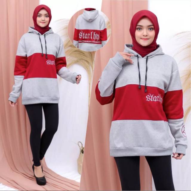 TOTOTAshop.Sweater hoodie STARLHO.Bahan fleece tebal.motif bordir depan,belakang sablon.real pict