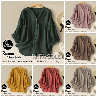 RIVANA BLOUSE JUMBO /BAHAN LINEN PREMIUM / LD 120 CM / 65 CM / ALLSIZE / KEMEJA / RIA EIGHTY