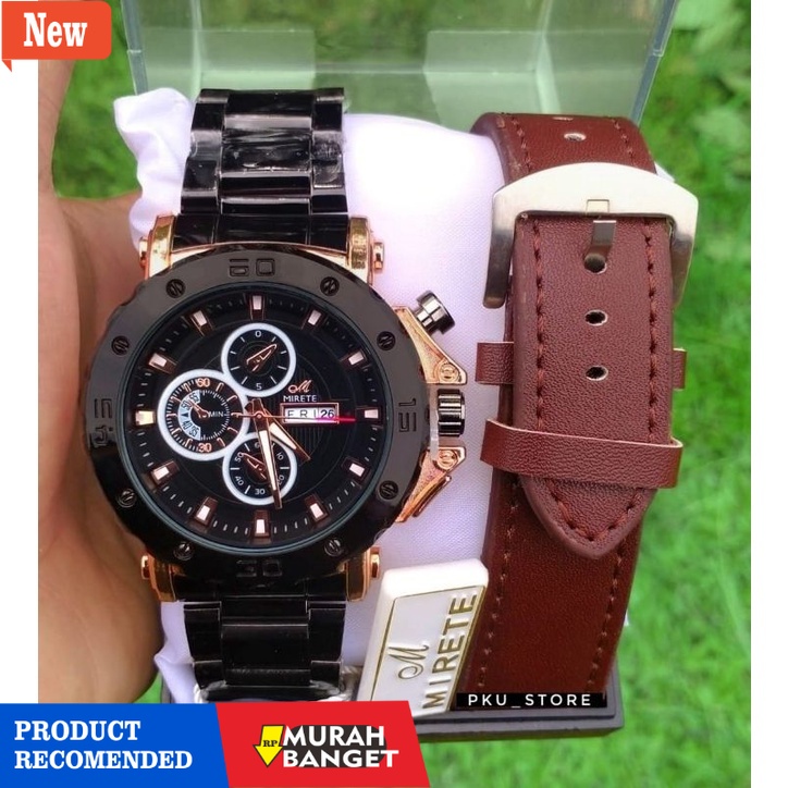 Jam tangan analog pria terbaik- JAM TANGAN PRIA RANTAI STAINLISS STILL MODEL SIMPLE DUA TALI_JAM TAN