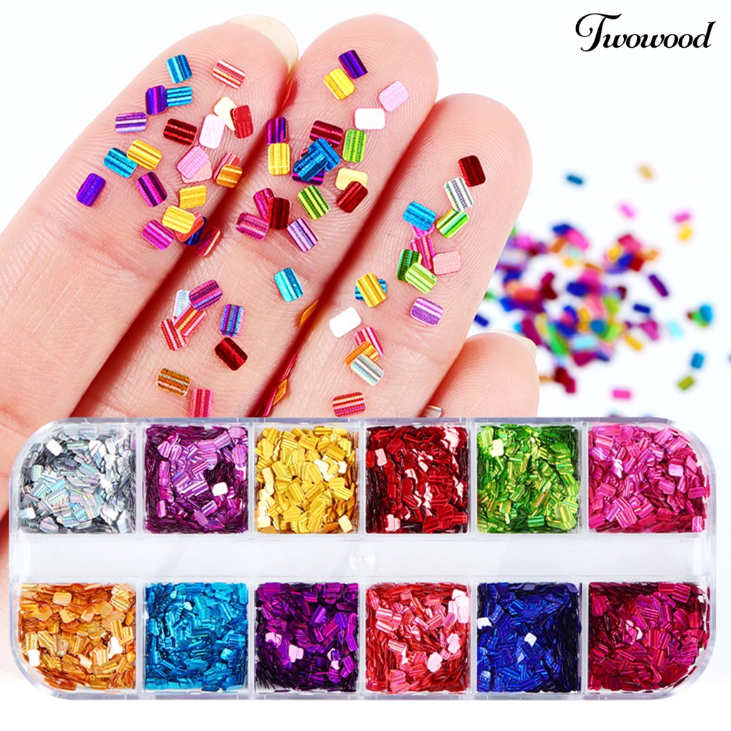 12 Grids Glitter Sequin Bentuk Persegi Panjang Portable Untuk Manicure