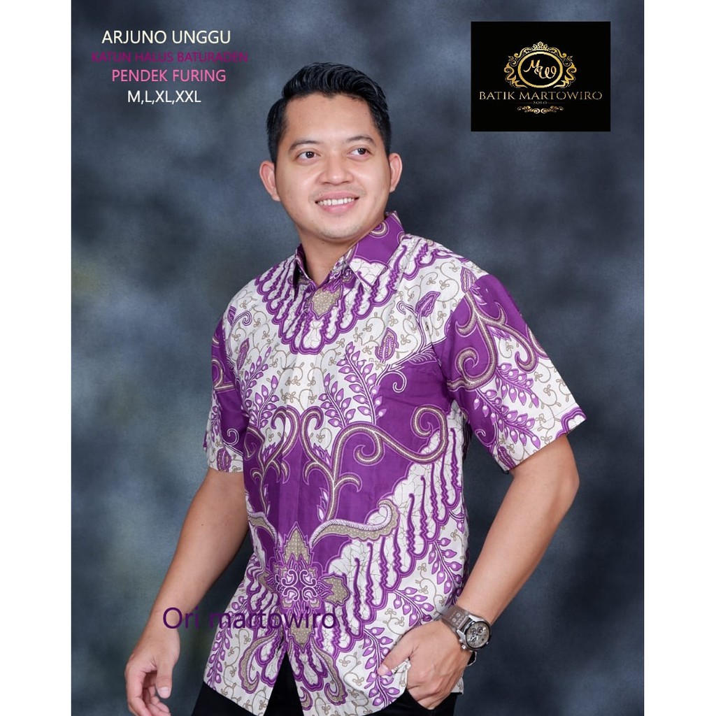 baju PURPLE batik pria lengan panjang modern S M L XL XXL BAJU PREMIUM BSO OFFICIAL ARJUNO UNGU