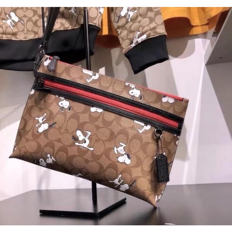 Coach X Peanuts Carryall Pouch In Signature Canvas With Snoopy Print (5734)