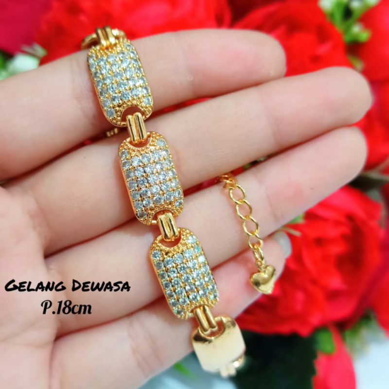 Set perhiasan Dewasa permata full zircon Gold modis termanis anti karat termurah