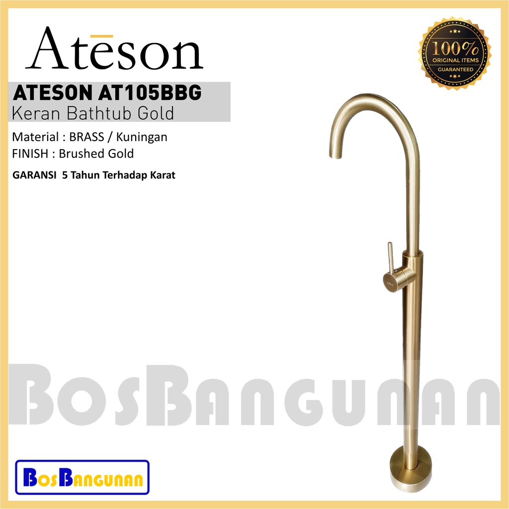 ATESON AT105BBG Keran Bathtub Gold / ATESON Kran Bathtub Panjang Emas / Keran Standing Bathtub Panas