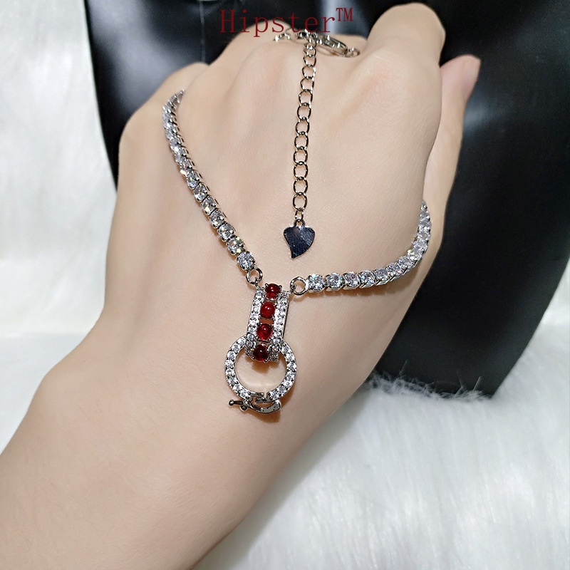 Hot Sale Beautiful Circle Red Crystal Diamond Platinum Pendant Necklace