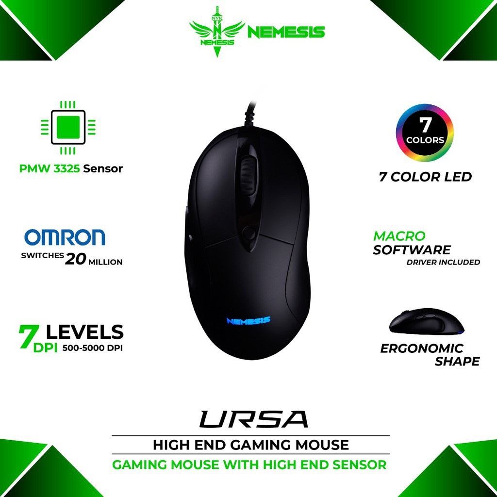 NYK URSA Mouse GAMING Wired Led RGB 7 Level DPI 500 - 5000|PMW 3325