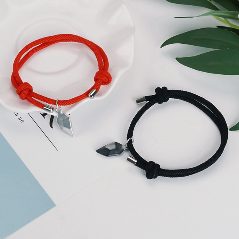 Fancyqube 2pcs Gelang Tali Kepang Magnetik Liontin Hati Bahan Stainless Steel Untuk Pria Dan Wanita